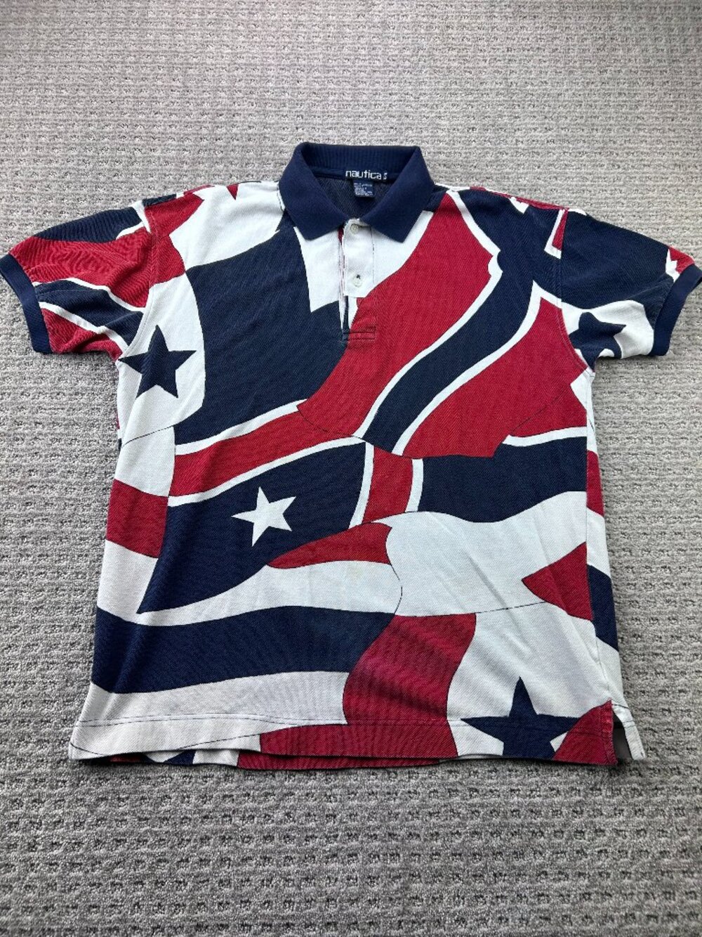 Vintage 90s Nautica Polo Shirt Red White and Blue Men Medium M 1990s Colorful
